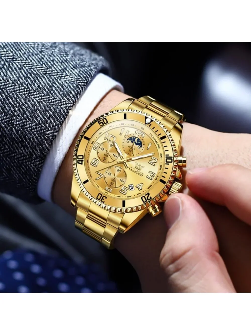 Luxury Waterproof Men's Watch - Big Face Stainless Steel Analog Dress Timepiece